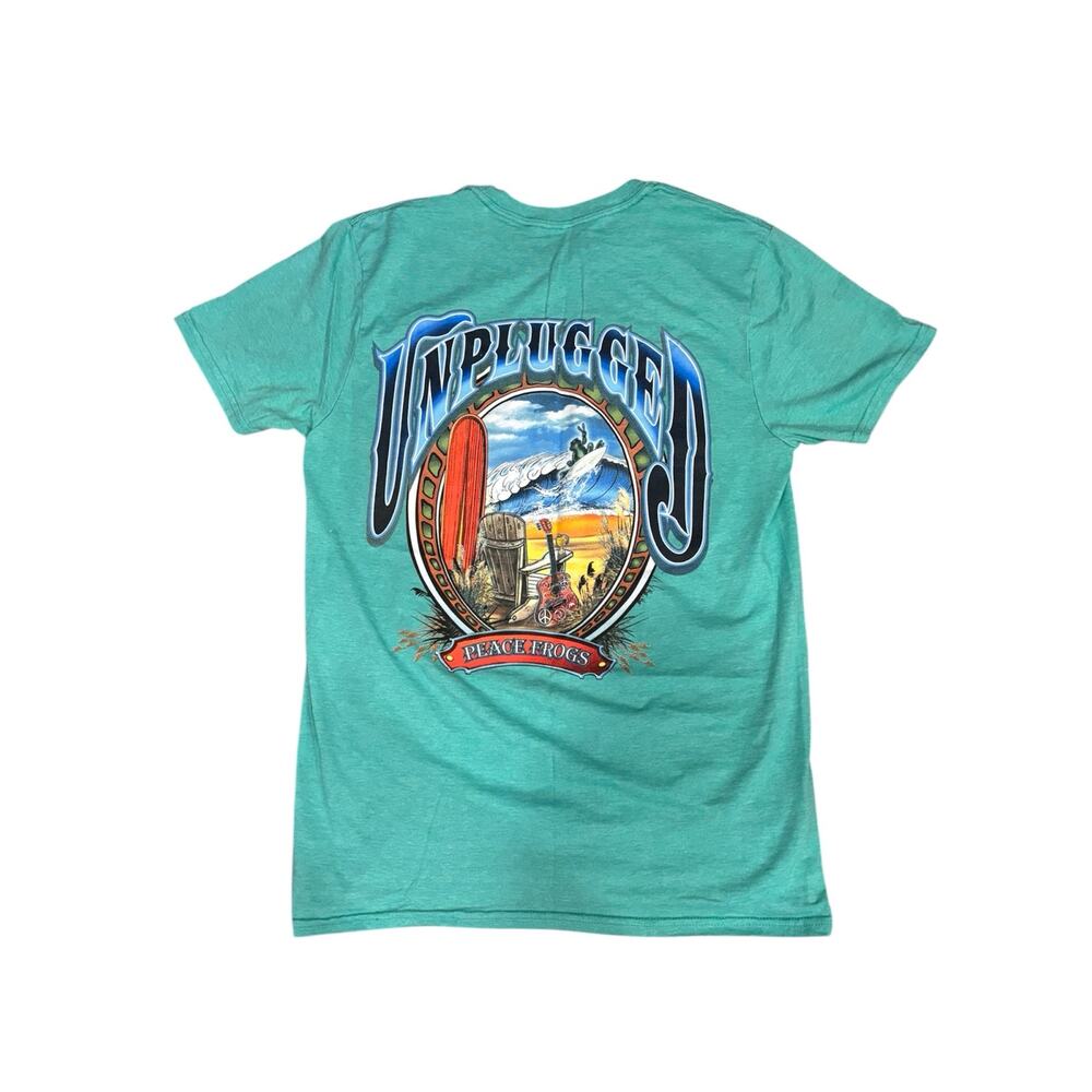 Peace frogs teal blue graphic t shirt size size medium, unplugged peace frogs - Picture 2 of 6